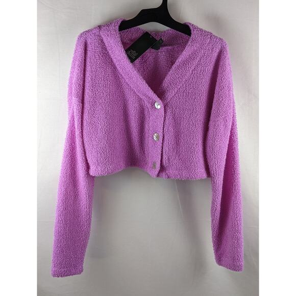 Wild Fable Cropped Cozy Shrug Cardigan‎ XS Violet Purple Button Up Fuzzy VNeck - Picture 6 of 11